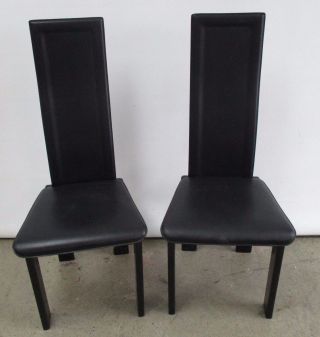 2 Vintage Retro Modern Leather Chairs Made In Italy Black Leather Chairs photo