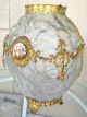 Nouveau Large Satin Art Glass & Gold Ormolu Vase Porcelain Medallion Art Nouveau photo 1