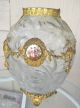 Nouveau Large Satin Art Glass & Gold Ormolu Vase Porcelain Medallion Art Nouveau photo 5
