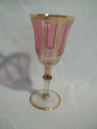 Vintage Cranberry & Gold Stem Wine Glass photo