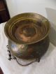 Vintage Copper Brass Coal Scuttle Fireplace Kindling Ash Bucket Porcelain Handle Hearth Ware photo 9
