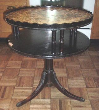 Vintage Wooden 2 - Shelf Scalloped Occasional Table With Brass Claw Feet - Rehabber photo