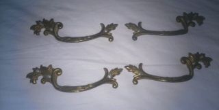 4 X Reclaimed Cast Brass,  French Period Style Drawer Handles/pulls photo