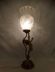 Antique Victorian Style Bronzed Figural Winged Putti Statue Old Torchiere Lamp Lamps photo 6