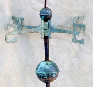 Antique Nsew Directional Weather Vane Lightning Rod Copper Spacers Heavy Patina photo