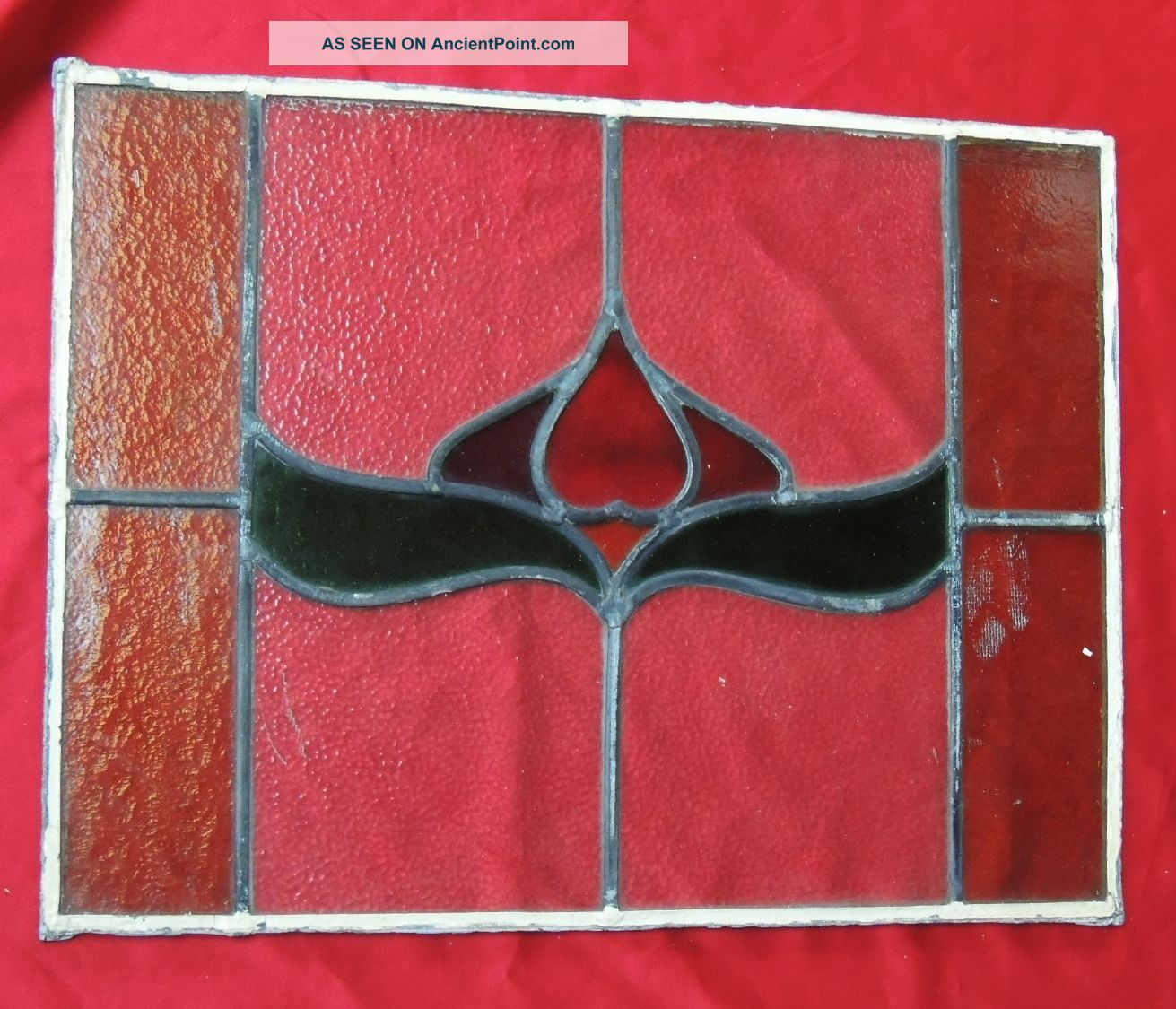 Victorian Stained Glass Window Panel,  Art Nouveau,  Floral Motif 1900-1940 photo