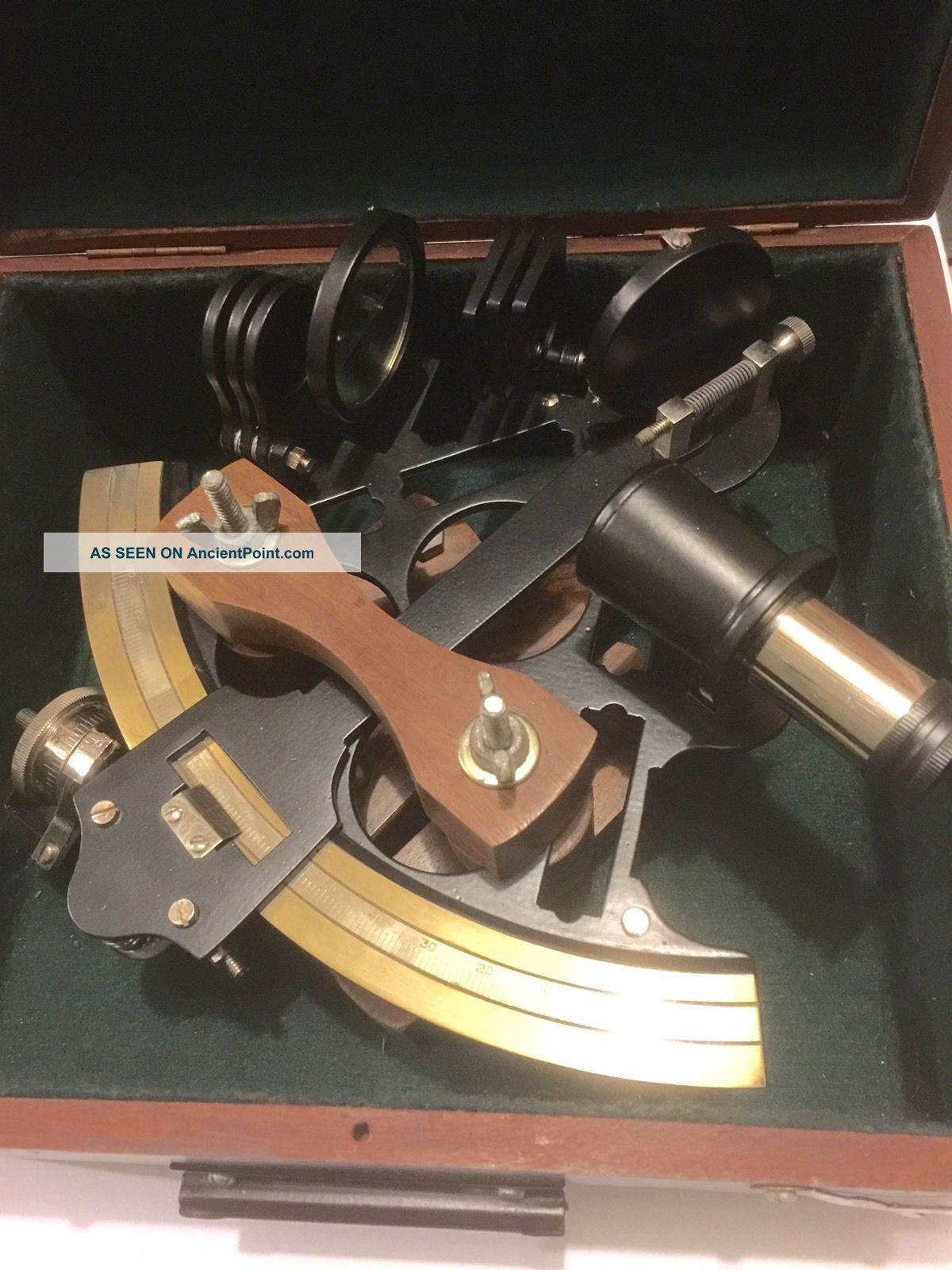 Solid Brass Nautical Collectable Large 7 Inch Sextant With Wooden Box (amat) Sextants photo