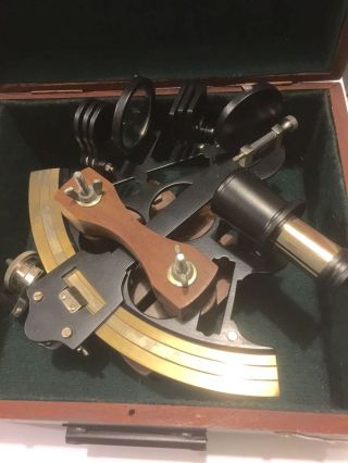 Solid Brass Nautical Collectable Large 7 Inch Sextant With Wooden Box (amat) photo