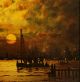 19thc Antique Charles S Dorion American Nocturnal Tonalist Harbor Oil Painting Other Maritime Antiques photo 4