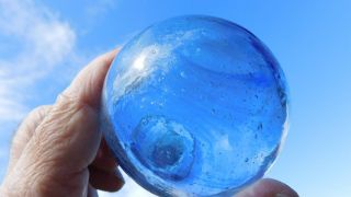 Japanese Beachcombed Blue W/ Swirls Glass Float photo