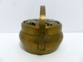 Chinese Brass Round Cancellate Censer W/ Lotus,  Handel.  Marked.  5271, photo