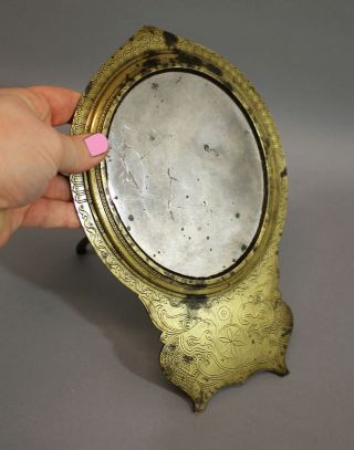Rare Antique 18thc India Obsidian Stone Mirror,  Brass Frame W/ Yali photo