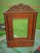 Antique French Carved Wood Medicine Bathroom Wall Cabinet Mirror Drawer 1900-1950 photo 2