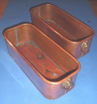 Two Vintage Copper Troughs,  Matching Pair,  Lion Head Handles,  Planters Etc photo