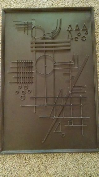 Brutalist Mid Century Modern Metal Wall Sculpture Wall Hanging Large 36 