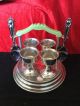Art Deco Chrome And Green Bakelite Steeped Egg Cup Stand & 4 Egg Cups & Spoons Art Deco photo 1