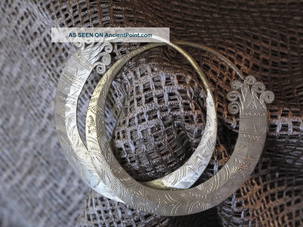 Old Cambodian Traditional Silver Costume Ear Rings…beautiful Design & Detail. Other Ethnographic Antiques photo