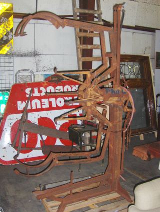 Cast Iron Semi Tire Machine Steampunk Industrial Farm Vtg Table Base Metal Look photo