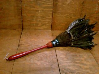 Vintage Dearborn Chicago No.  14 Turkey Feather Duster Red Wooden Handle Usa photo