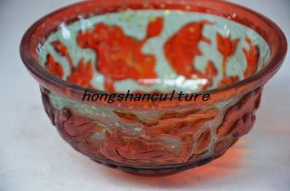 Chinese Coloured Glaze Bowl W Fish & Lotus & Mandarin Duck,  Very Fine photo