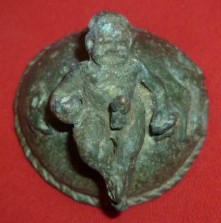 Unique Greek Bronze Applique - God Satyr Circa 200 - 100 Bc - 1481 - photo