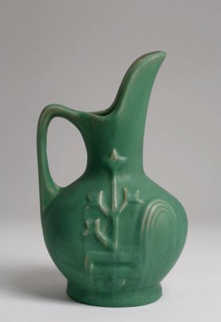 American Matte Green Pottery Vase - Pitcher / Arts & Crafts - Roseville - Weller - Teco photo