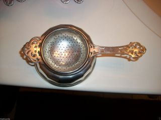 Gothic Antique Silver Plated Tea Strainer And Cradle Holder Signed Regis England photo