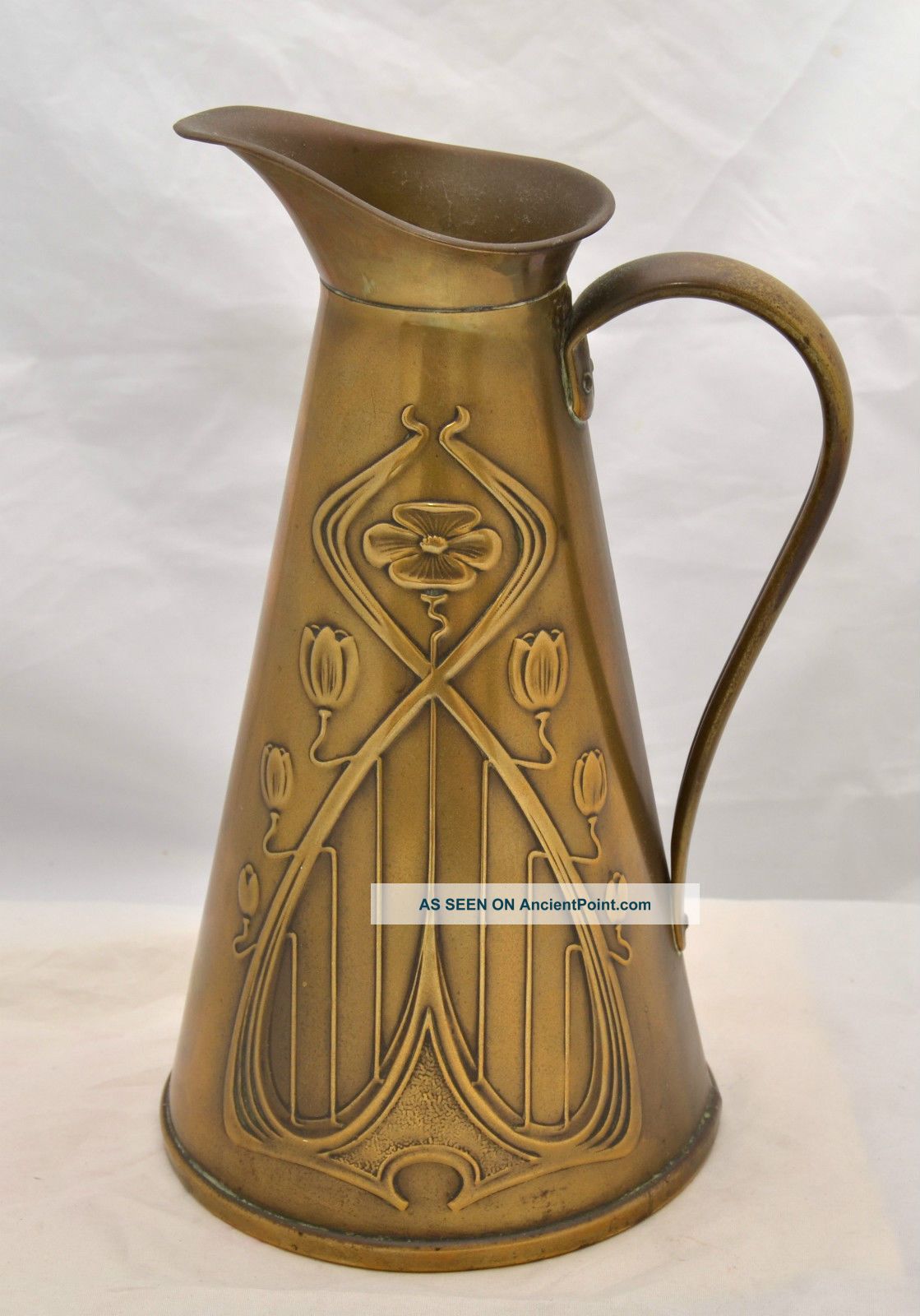 Joseph Sankey Omega Marked Jugendstil Brass Art Nouveau Jug C1900 Art Nouveau photo