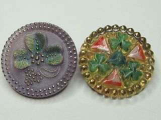 2 Vintage Czech Glass Buttons 1.  25 