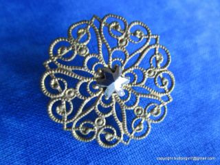 2840 – Simple Elegant Brass Filigree Antique Button With Center Cut Steel Star photo