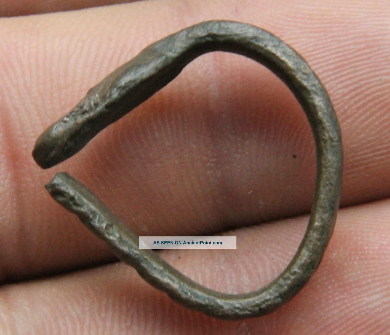 Ancient Viking Period Bronze Beast Ring,  Norse Zoomorphic Head 1000 Ad F, Scandinavian photo