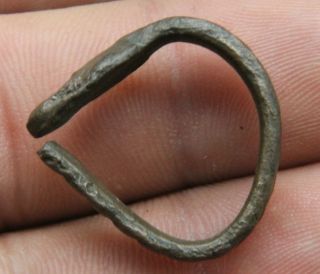 Ancient Viking Period Bronze Beast Ring,  Norse Zoomorphic Head 1000 Ad F, photo