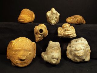 8 Pre - Columbian Head Face Pottery Fragments Ancient Artifact Mexico Mayan Effigy photo