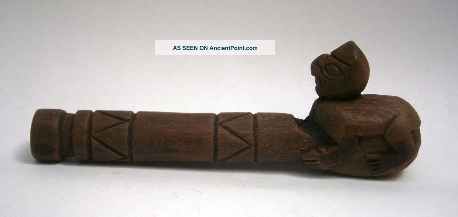 Pre - Columbian Chimú Wood Whistle - With Representation Of A Man The Americas photo