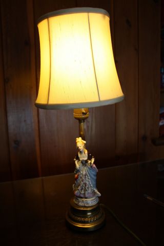 Vintage Porcelain Table Lamp With Shade - Woman photo