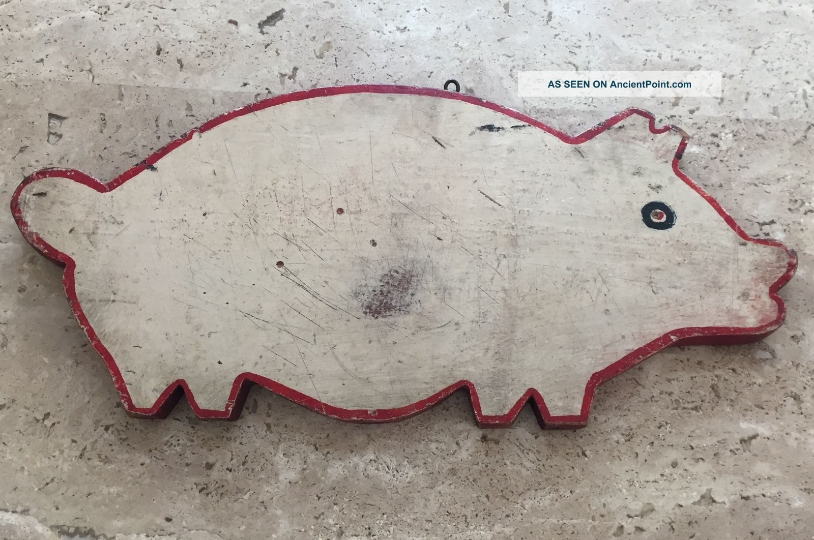 Vintage Wooden Pig Cutting Board Old Paint White Red Trim Country Kitchen Look Other Antique Woodenware photo