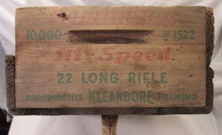 1930 Remington Wood Ammo Box / Hand Holds,  Noncorrosive Kleanbore 22 Long 1522 photo