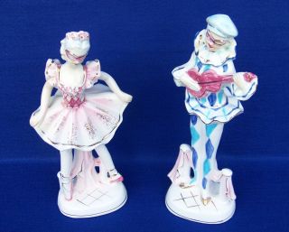 Harliquin Figurines Ballerina And Court Jester By (royal Elegance Japan) photo
