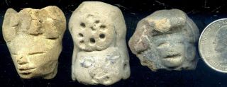 Pre - Columbian 3 Aztec Mazapan Clay Figure Heads,  Ca; 700 - 1200 Ad photo