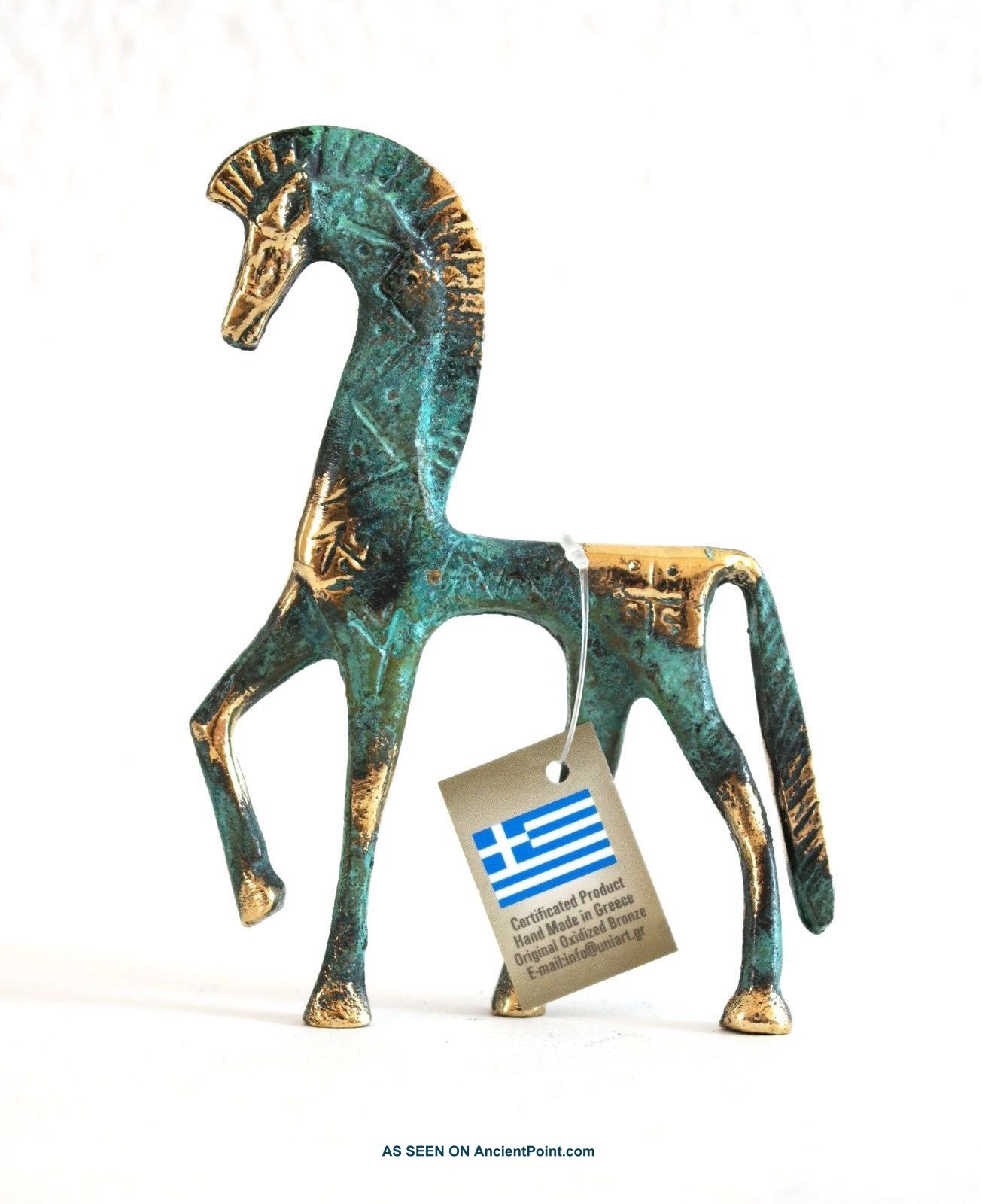 Ancient Greek Bronze Geometric Horse Green Gold Oxidization 123 Greek photo