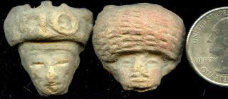 Pre - Columbian 2 Aztec Mazapan Clay Figure Heads,  Ca; 700 - 1200 Ad photo
