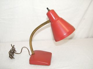 Vintage Mid Century Modern Red Gooseneck Desk Lamp Atomic Danish Eames No Plug photo