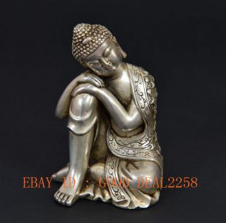 Oriental Vintage Tibetan Silver Hand - Carved Statue W Buddha photo