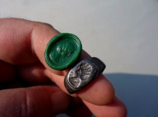 Roman Engraved Bronze Ring,  Displayed A Woman Bust Standing Left,  Circa Ist A.  D. photo