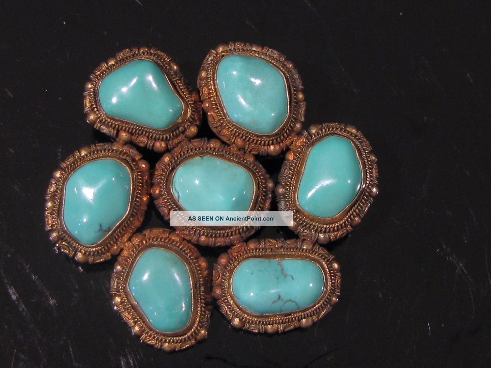 Antique Chinese Sterling Silver & Turquoise Brooch Necklaces & Pendants photo