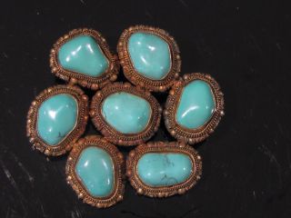 Antique Chinese Sterling Silver & Turquoise Brooch photo