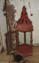 Farmhouse Red Metal Lantern Candle Holder Primitive/french Country Style Decor Primitives photo 1