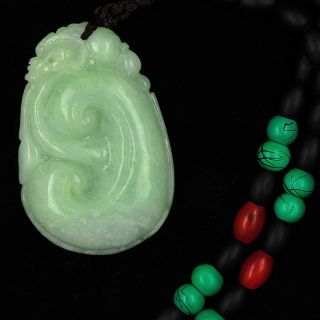 Green 100 Natural Grade A Jade Jadite Ruyi Pendant Amulet Necklace (pa - 362) photo