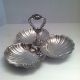 Vtg Silver Plate Triple Clam Shell Serving Dish Tray Scalloped W Handle Label Platters & Trays photo 1