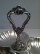 Vtg Silver Plate Triple Clam Shell Serving Dish Tray Scalloped W Handle Label Platters & Trays photo 2
